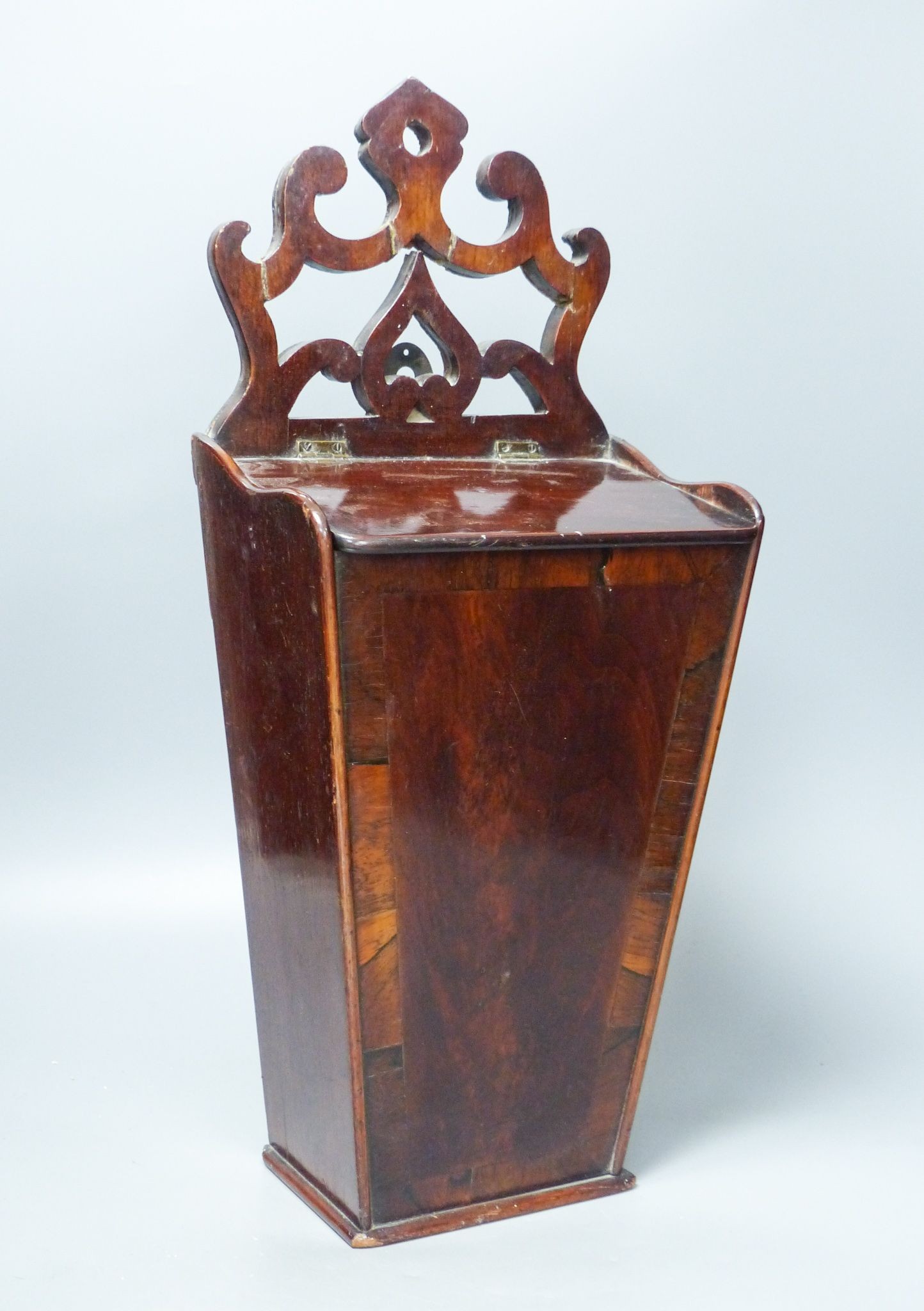 A George III mahogany and rosewood banded hanging candle box, 48.5cm